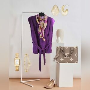 Jones New York Plus Size Purple Sleeveless Linen Blazer & Sleeveless Shell Set